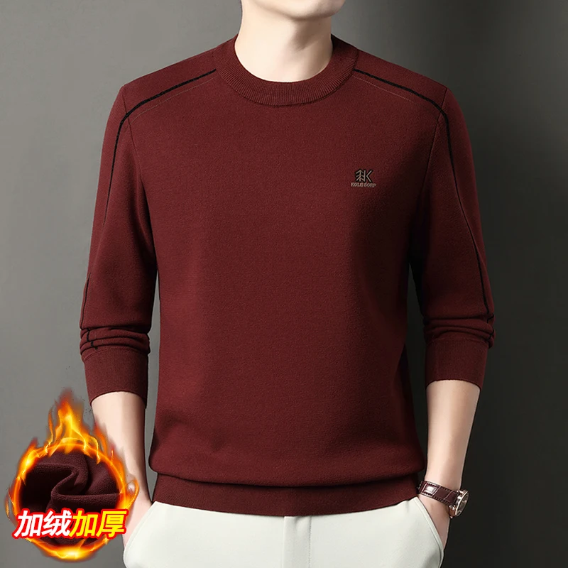 

Новинка 2025 года, мужская бархатная толстовка с круглым вырезом, футболка с длинными рукавами, мужская зимняя версия, толстый теплый свитер для хранения тепла, зимний топ