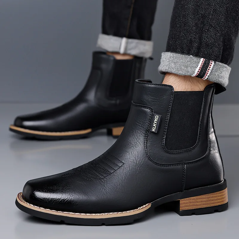 Men's Retro Sleeveless Leather Boots British Style Workwear Comfortable Breathable Outdoor Western Footwear