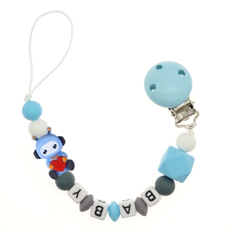 

Пользовательское имя Держатель для пустышки новорожденного Робот Мультяшная цепочка для соски