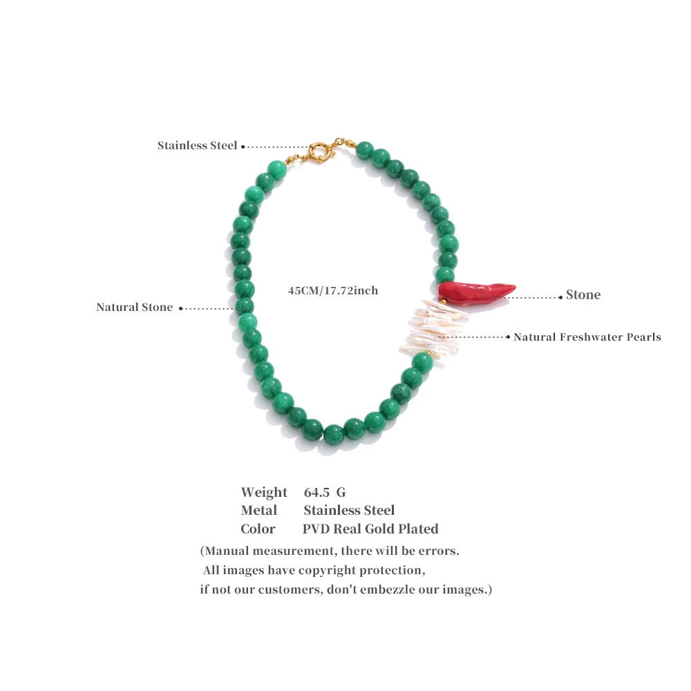 Yhpup Hochwertige grüne Naturstein-Süßwasser-Barockperlen-Kette, handgefertigte Halskette, Geschenk, modischer Premium-Kragen-Schmuck – Detail 6
