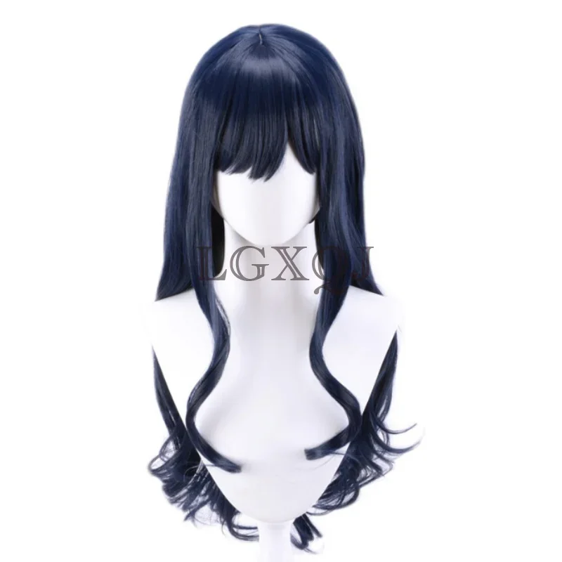 Gaia Cosplay FFXIV Final Fantasy XIV 14 Cosplay FF14 Gaia Wig 80cm Long Dark Blue Curly Heat Resistant Party Wigs + Free Wig Cap