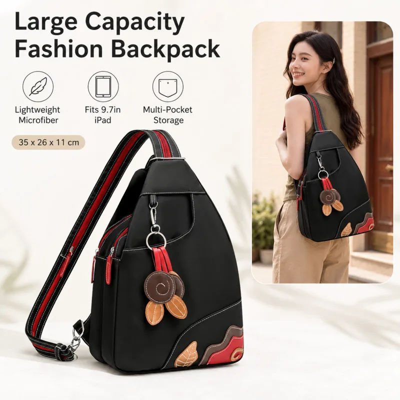 Women’s Large Capacity Fashion Backpack Toray Microfiber Lightweight Shoulder Bag Casual Travel Daypack With Multi Pockets