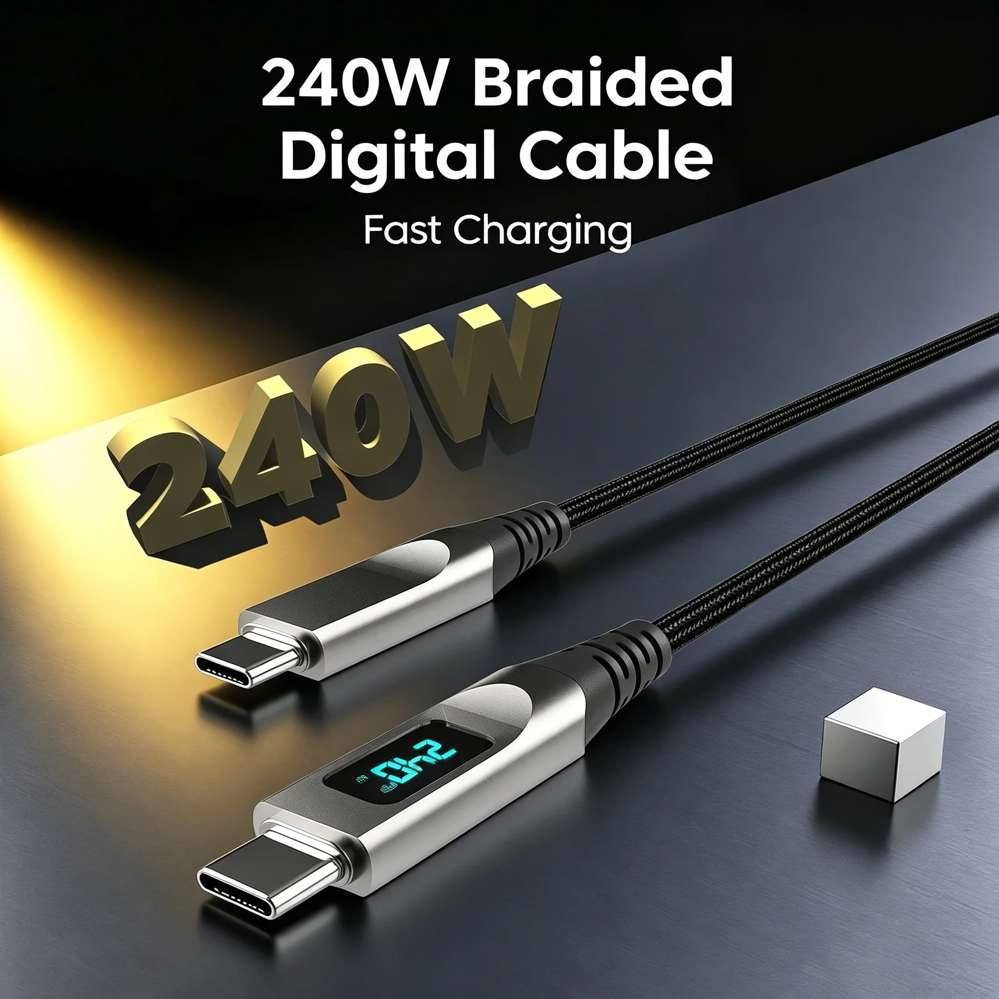 240W USB C-C Digital Display Data Cable Type C Fast Charging Cable PD QC3.0 Data Line 1.2/2m For Samsung S25 iPhone 17 16 Huawei