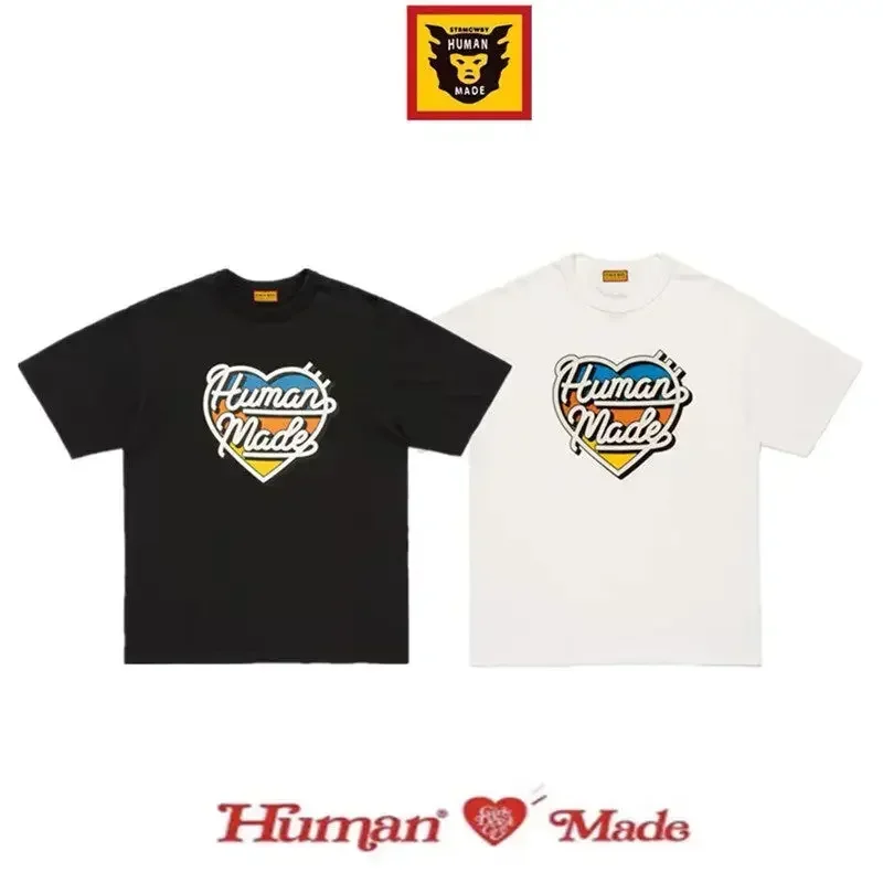 Human Made 26SS Heart Letter Graphic Slub Cotton T-Shirt, Loose Casual Tee for Unisex