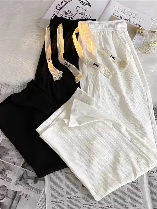 

Faionable Вертикальные повседневные брюки ex Summer 2025 American Sle Свободный крой Прямые брюки с эластичной резинкой на талии Spor