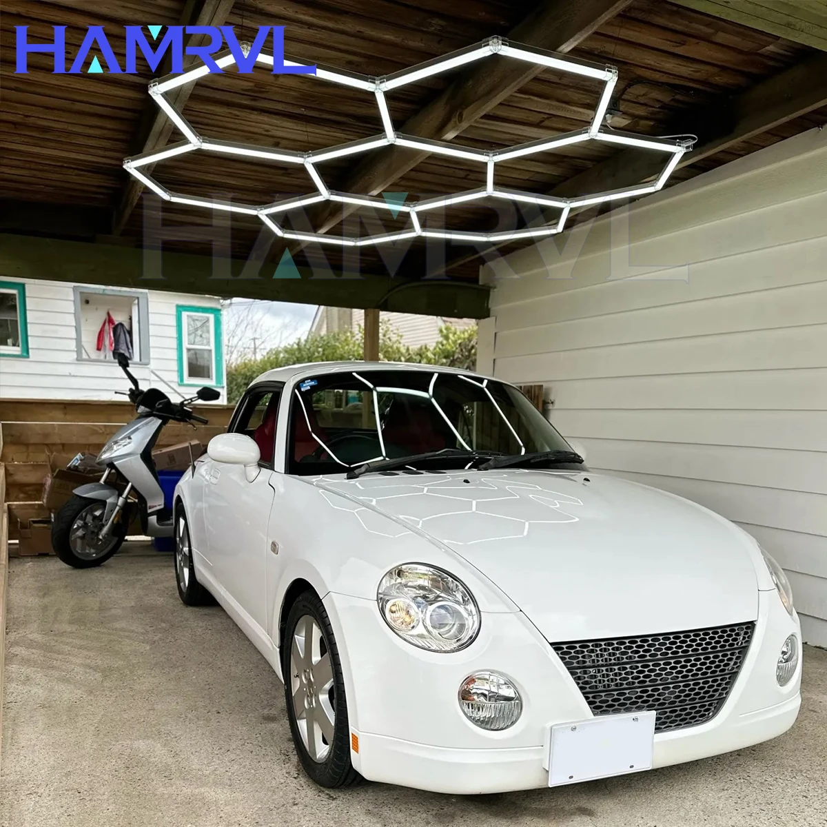 

Hexagonal honeycomb pendant light, hair salon, garage, LED light 6500k, LED tube, gym, bar, hair salon, library, workshop, body