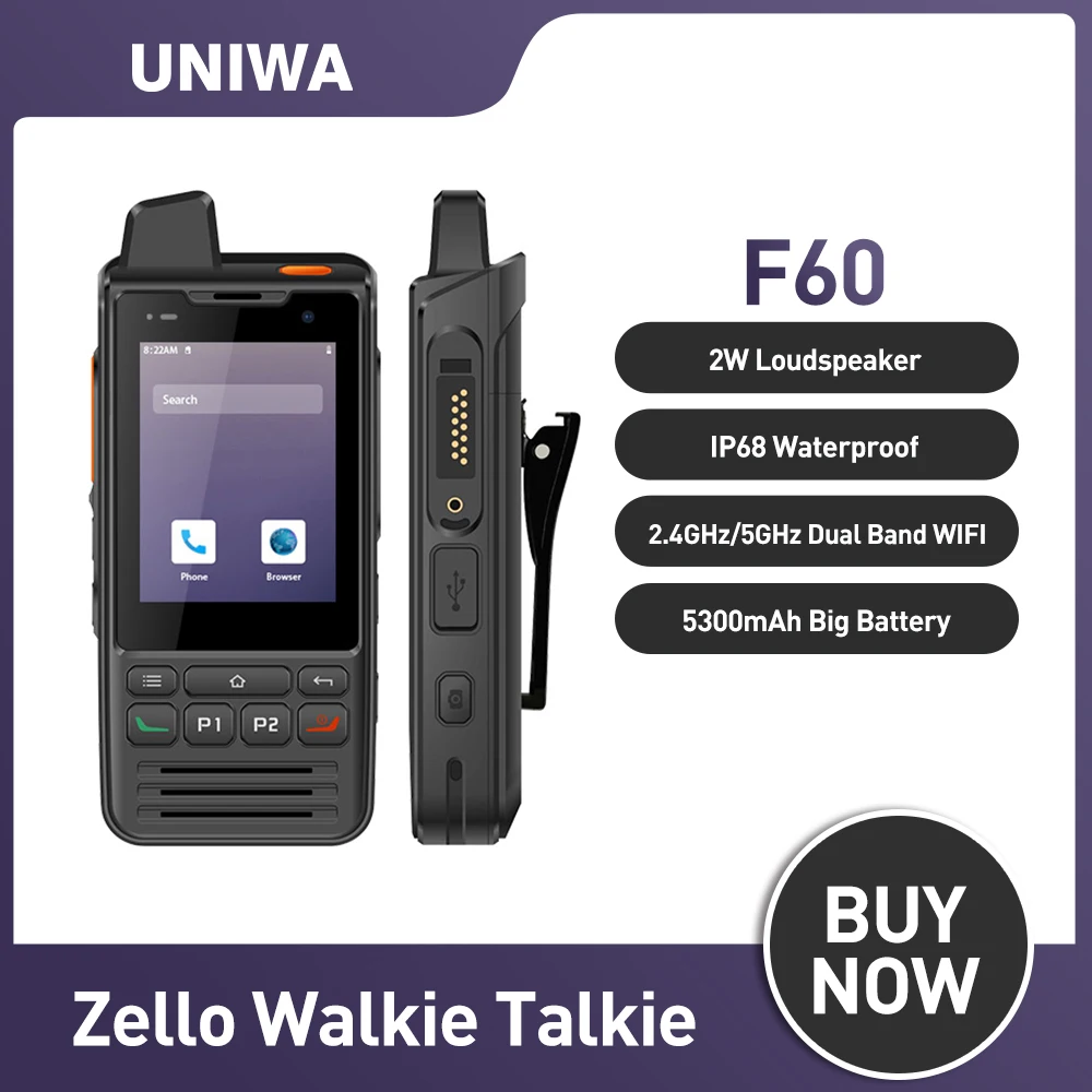 UNIWA F60 IP68 Водонепроницаемая рация 5300 мАч 2,8 \'\'Android 9,0 две sim-карты PTT 2 Вт громкоговоритель 4G Zello радио POC NFC SOS 8 Гб ROM