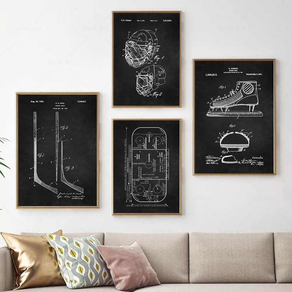 Ice Hockey Patent Poster Hockey Area Stick Shoe Art Canvas Painting Sport Print Wall Art Picture Room Decor Hockey Player Gift