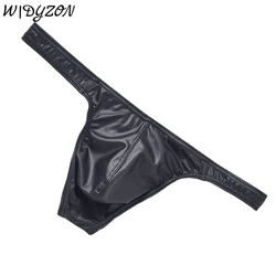 Male Imitation Leather G String Panties U Pouch Sexy Men Thongs G Strings Low Rise High Elasticity Mens Lingerie Tanga Cueca