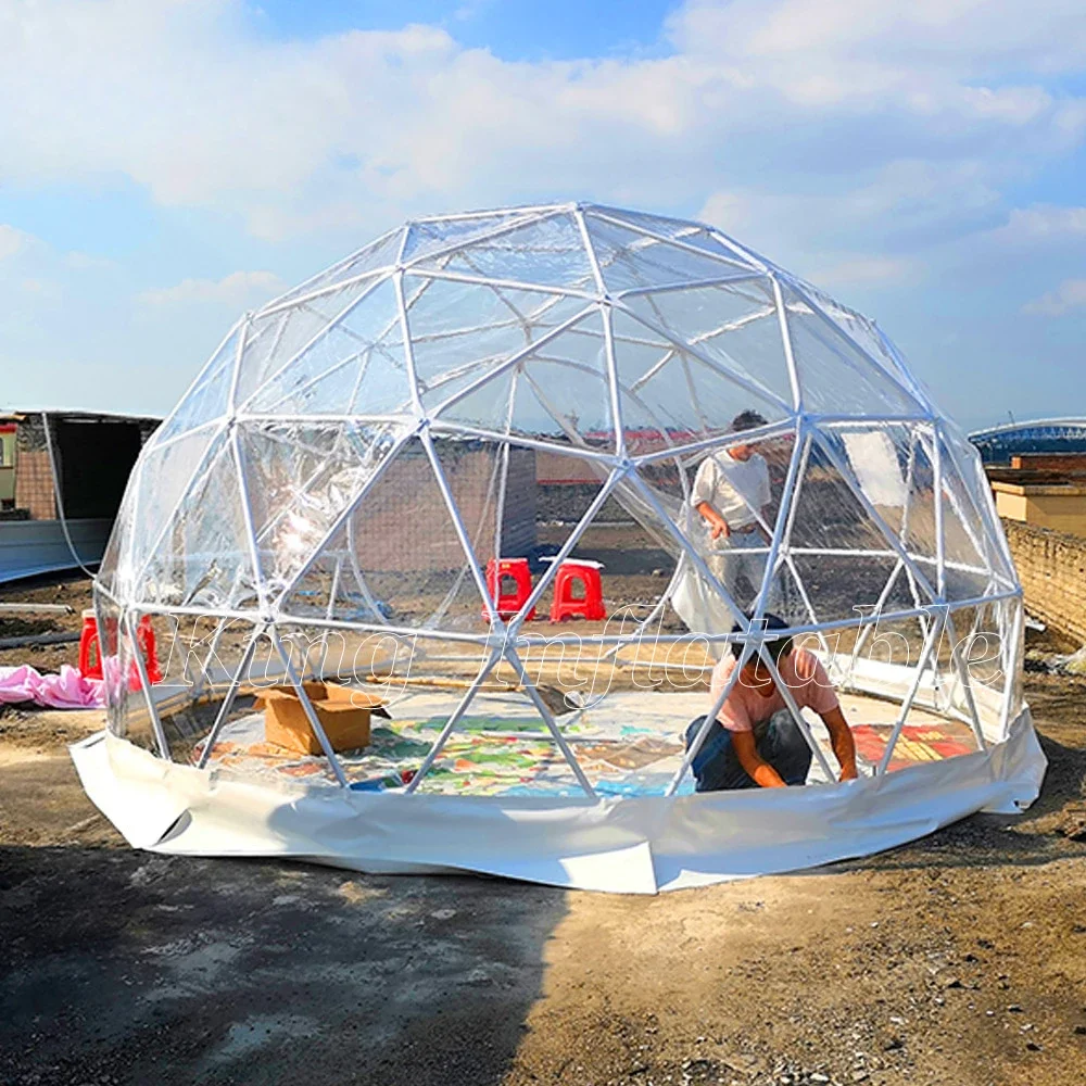 Geodesic Dome Tents Glamping Hotel 4m Diameter Transparent  PVC Steel Frame Open-air Stargazing Restaurant Tent