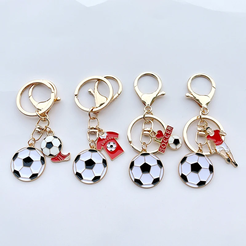 4Pcs Sport Football Elements Men Metal Keychain Soccer Jersey Pendents Bag Key Decoration Keyring Fans Souvenir Gift Jewelry