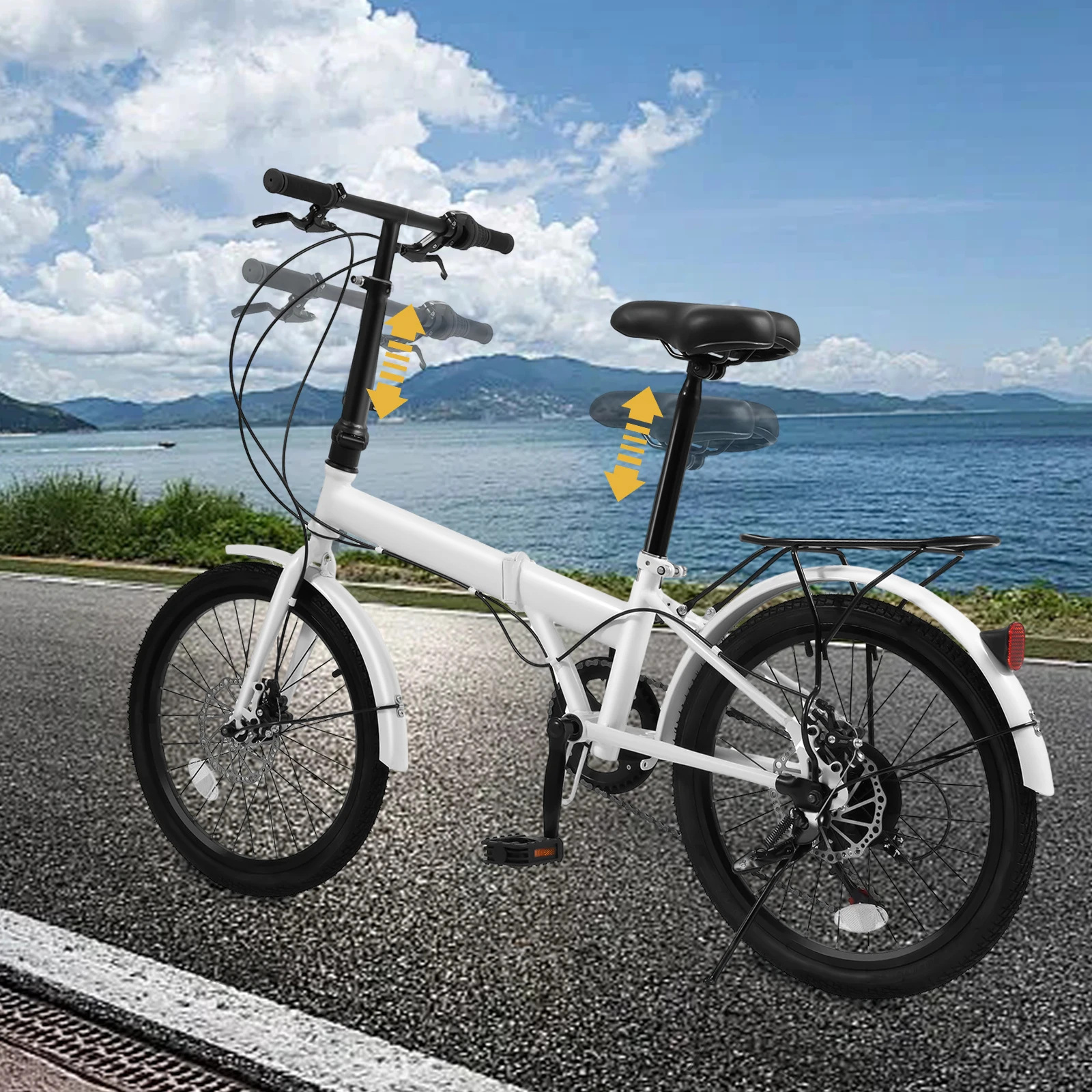 

20in Foldable Dual Disc Bike for Adults Teens 7-Speed Gear,,High Carbon Steel Frame W/ Adjustable Seat, Portable Commuter