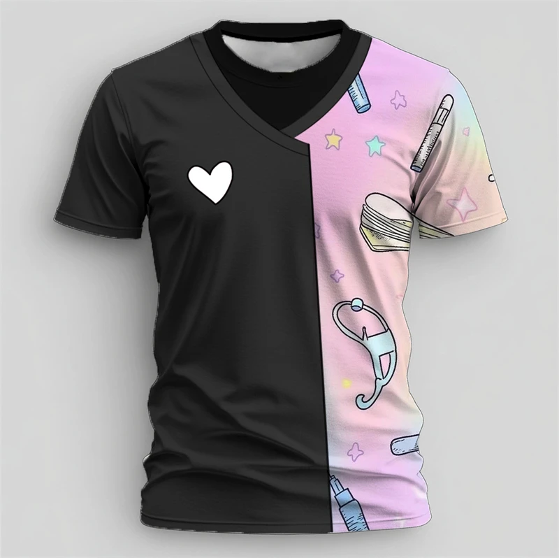 Fashion Cosplay Nurse Uniform T Shirts Summer Casual Short Sleeve 3D Printed Crew Neck T-shirts Loose Breathable Men Women Tees