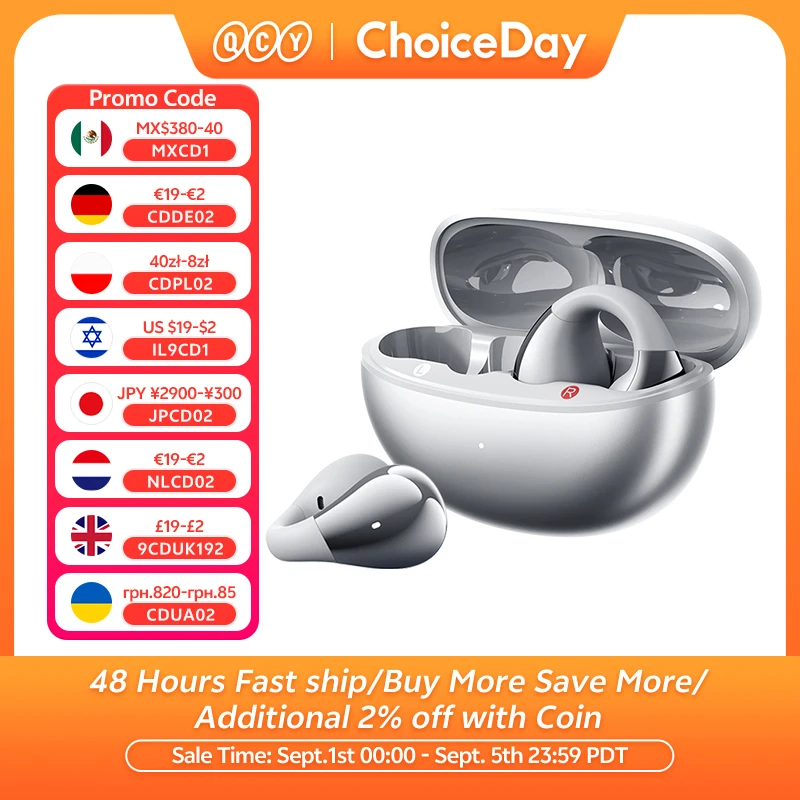 QCY Crossky C30S Auriculares inalámbricos de oído abierto de alta resolución con clip LDAC Auriculares Bluetooth 6,0 Clip en OWS Auriculares deportivos 40 horas