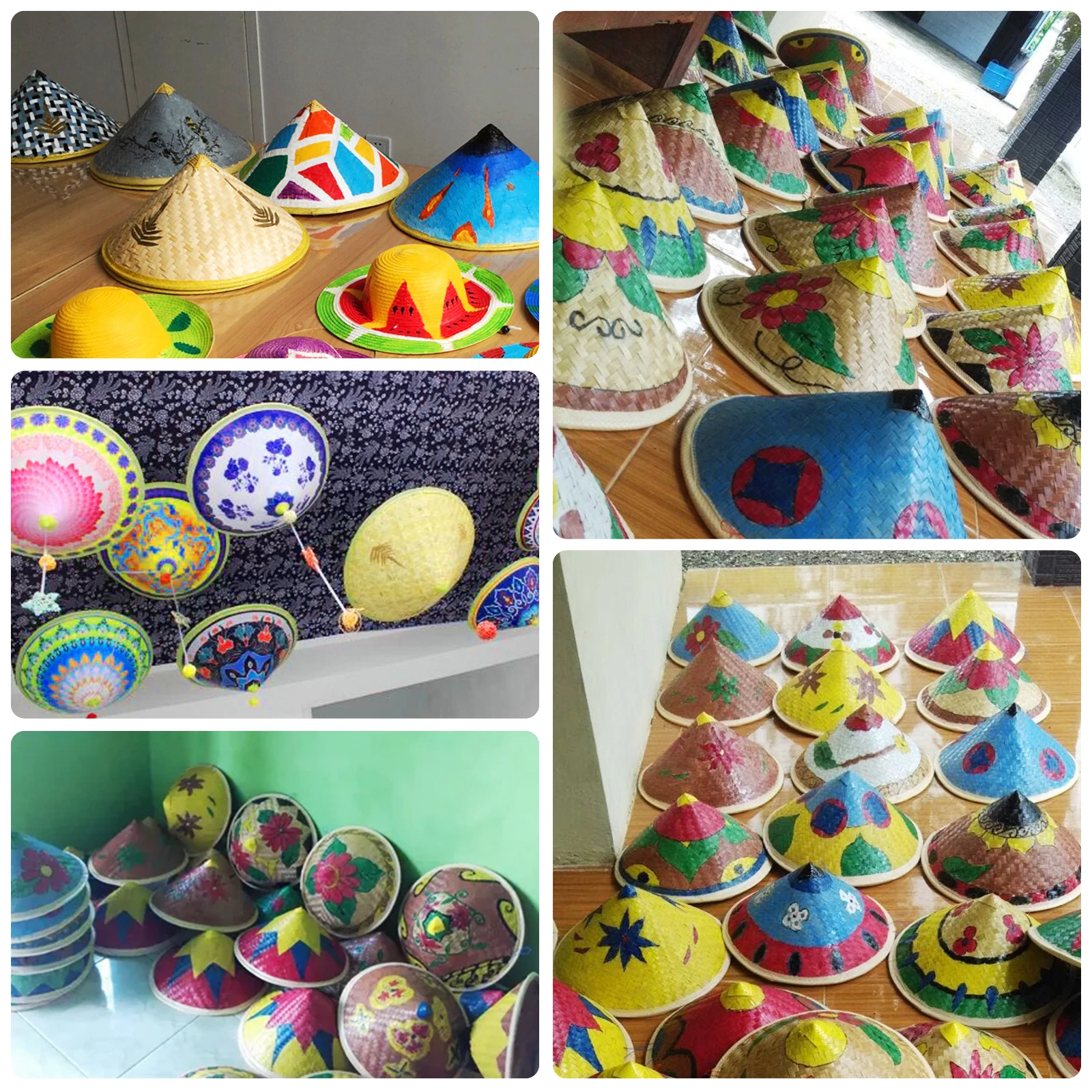 

2pcs Bamboo Woven Hat Straw Decorative Kids Hats Bulk Blank Hanging Traditional Adornment DIY Craft Project Photo Prop