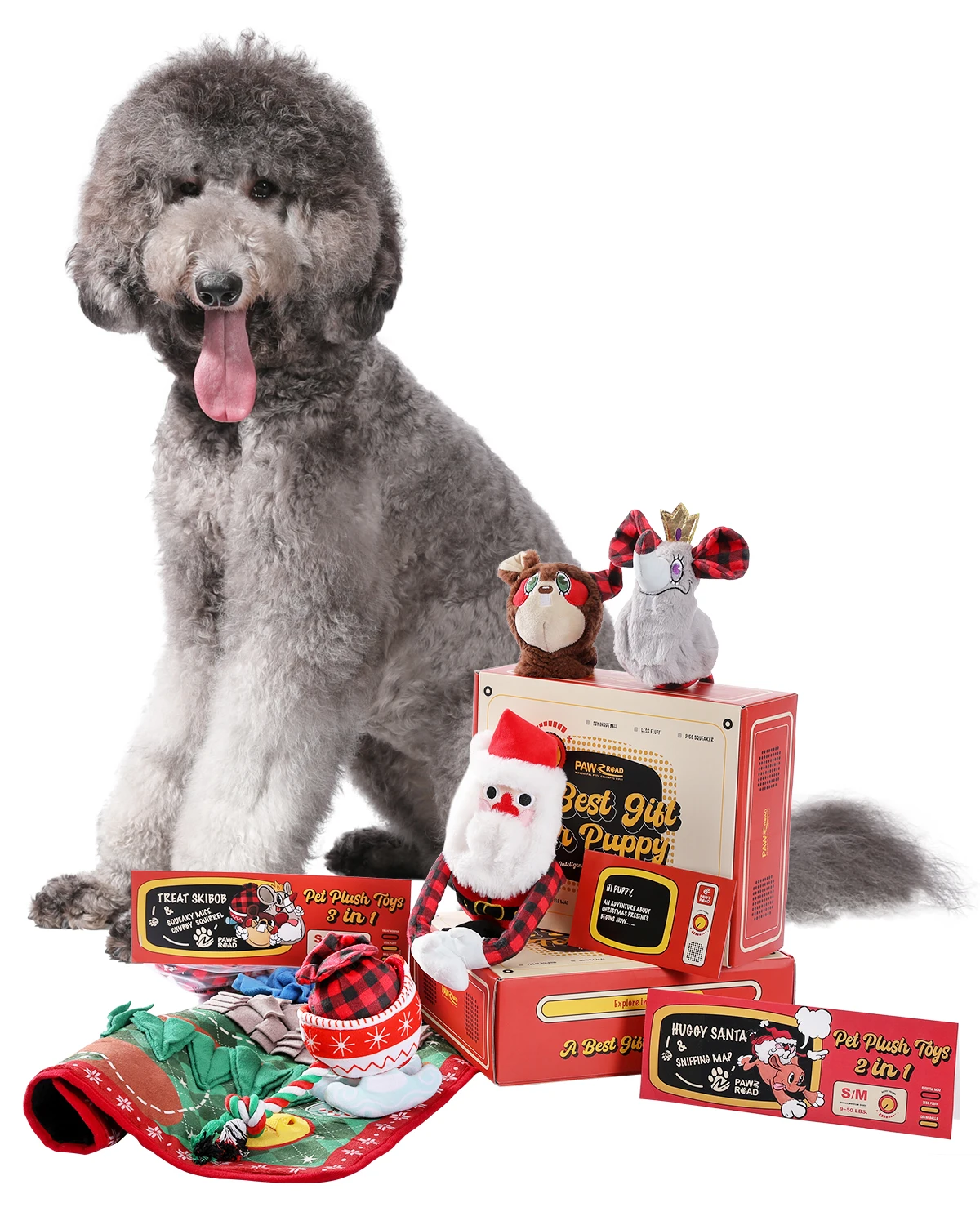 

5 Piece Christmas Dog Toy Gift Set - Squeaky Toys Unstuffed Plush Chew Toys, Interactive Dog Toys, Dog Birthday Gifts