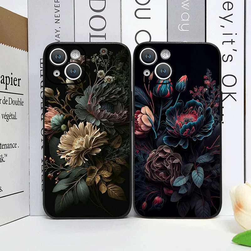 

Чехол для телефона с винтажным цветочным узором и цветочным принтом пиона для IPhone 16, 12, 11, 14, 13, 15 Pro Max Mini X XS XR SE2 7, 8, 14 Plus, мягкий чехол