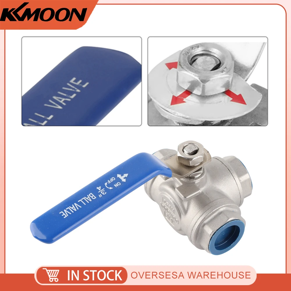 1pc Stainless Steel SUS304 Pipe Ball Valve Three Way T Type Female Thread 3/4