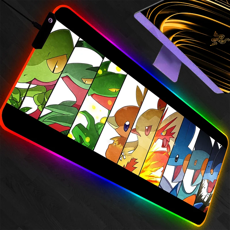 

Коврик для мыши RGB с подсветкой Pokemon Pikachu, игровые аксессуары, компьютерный скоростной мини-клавиатурный коврик для геймеров, светодиодный настольный коврик для мыши