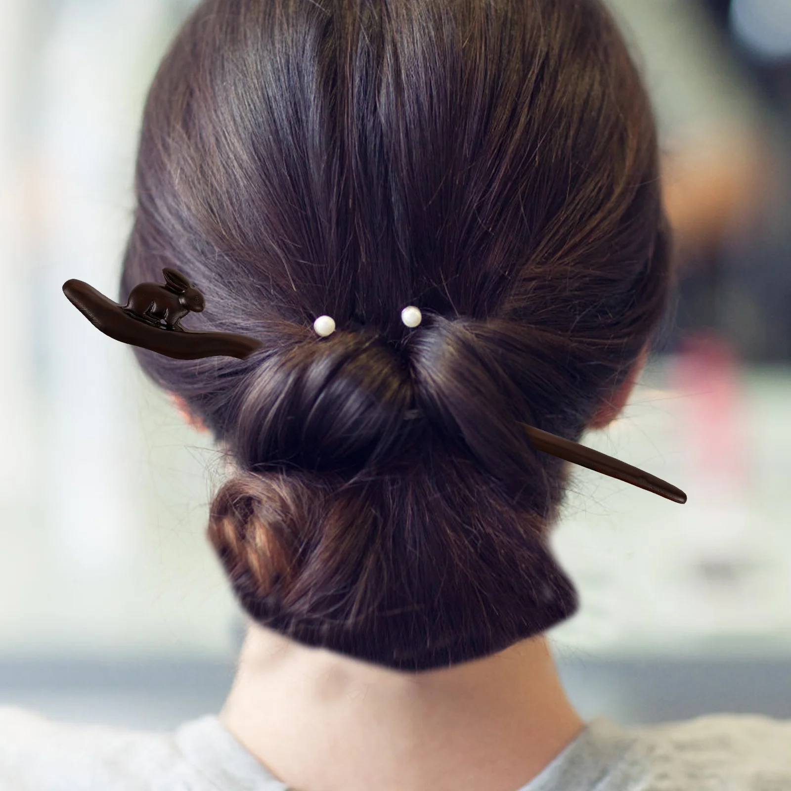 

Retro Wood Rabbit Hair Stick Chinese Style Elegant Accessory for Women Girls Hanfu Dances Stage Performances Wooden Hair Sticks
