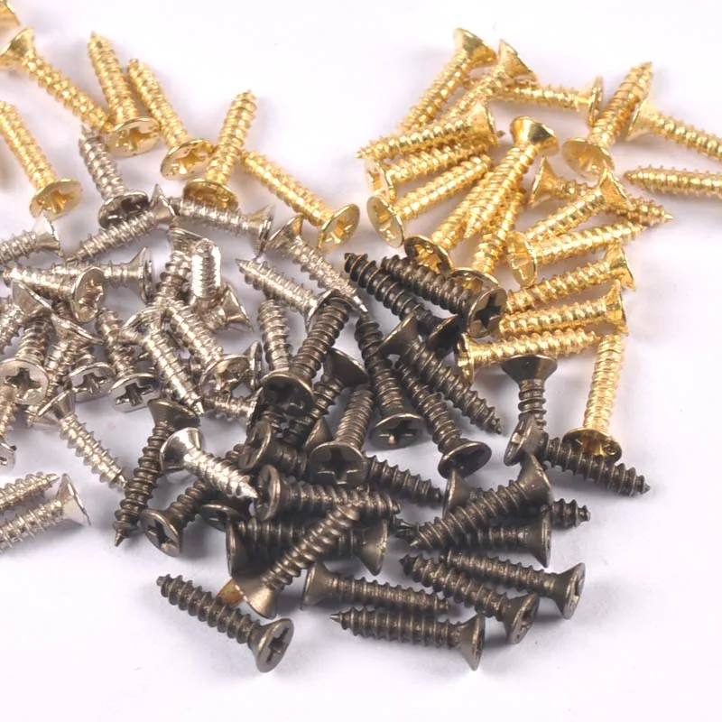 100Pcs Mini Flat Head Wood Screws Bronze Silver Golden Small Screw for Wooden Box Furniture Hardware Carpenter Wood Working