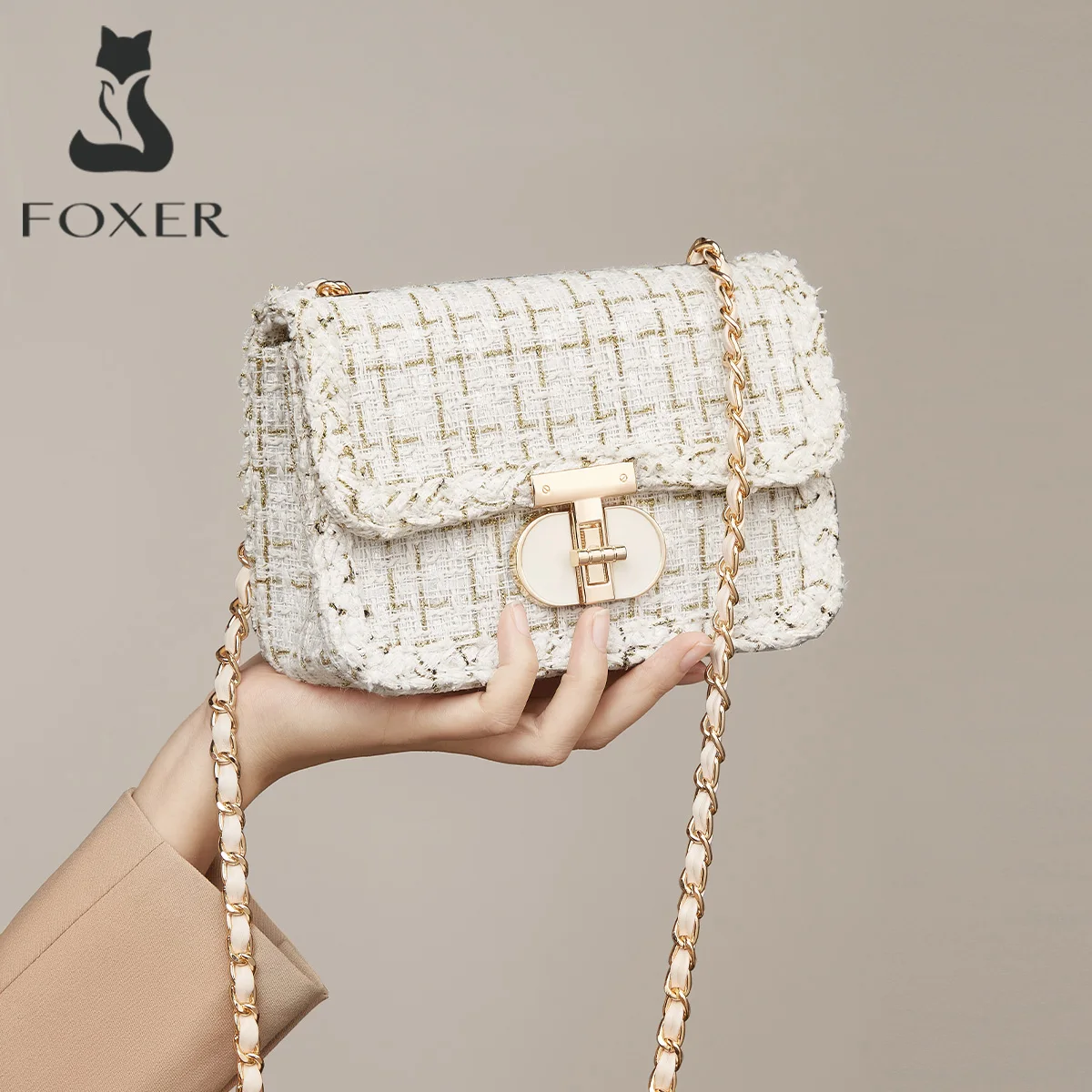 FOXER 2026 Fashion New Women's Shoulder Bag Fabric Flap Crossbody Bag Lady Small Cellphone Bag for Work & Daily Use