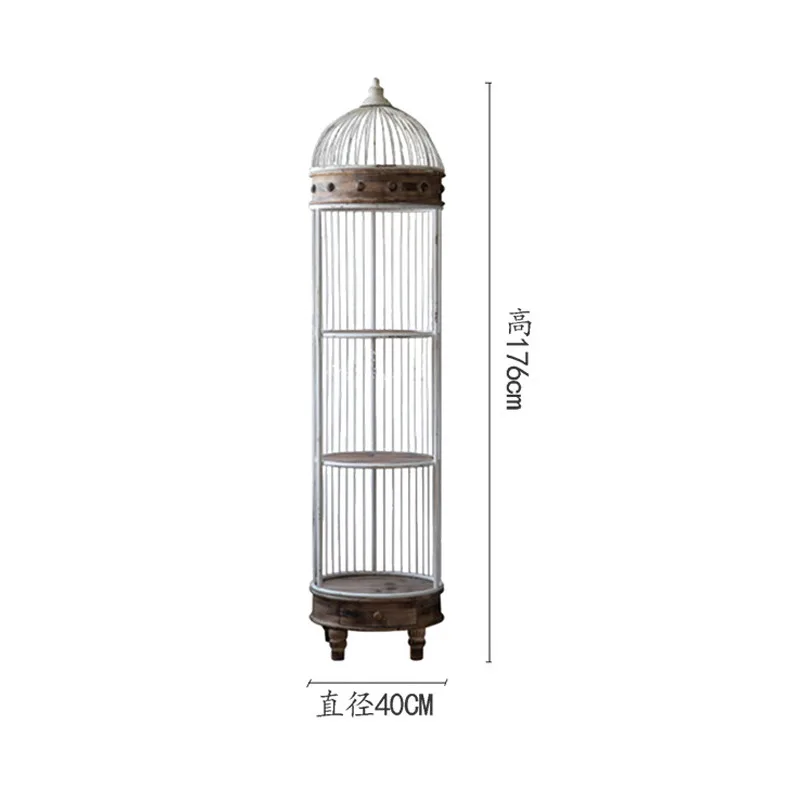 American retro creative bird cage shelf wrought iron display rack living room display cabinet floor ornament multi-layer