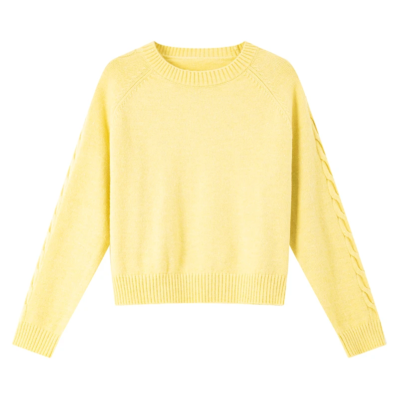 VIMLY jaune pulls femme automne 2025 élégant col rond tricot dame pull décontracté col rond à manches longues femme pulls 75129