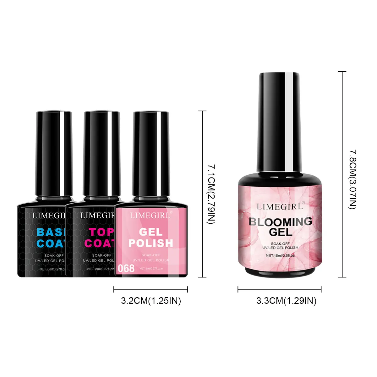 LIMEGIRL Blooming Gel Set met Soak-off nagelgellak en basislaag/toplaag, langdurige nagellak, Nail Art Salonbenodigdheden
