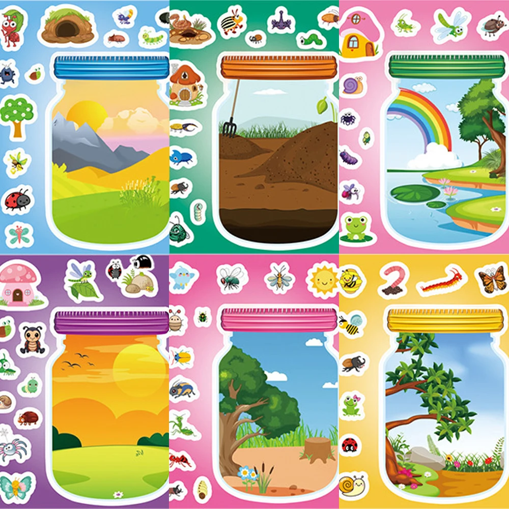 

8/16sheets Funny Cartoon Bottle World Puzzle Stickers Cute Animal DIY Notebook Scrapbook Laptop Waterproof Assemble Sticker Toys