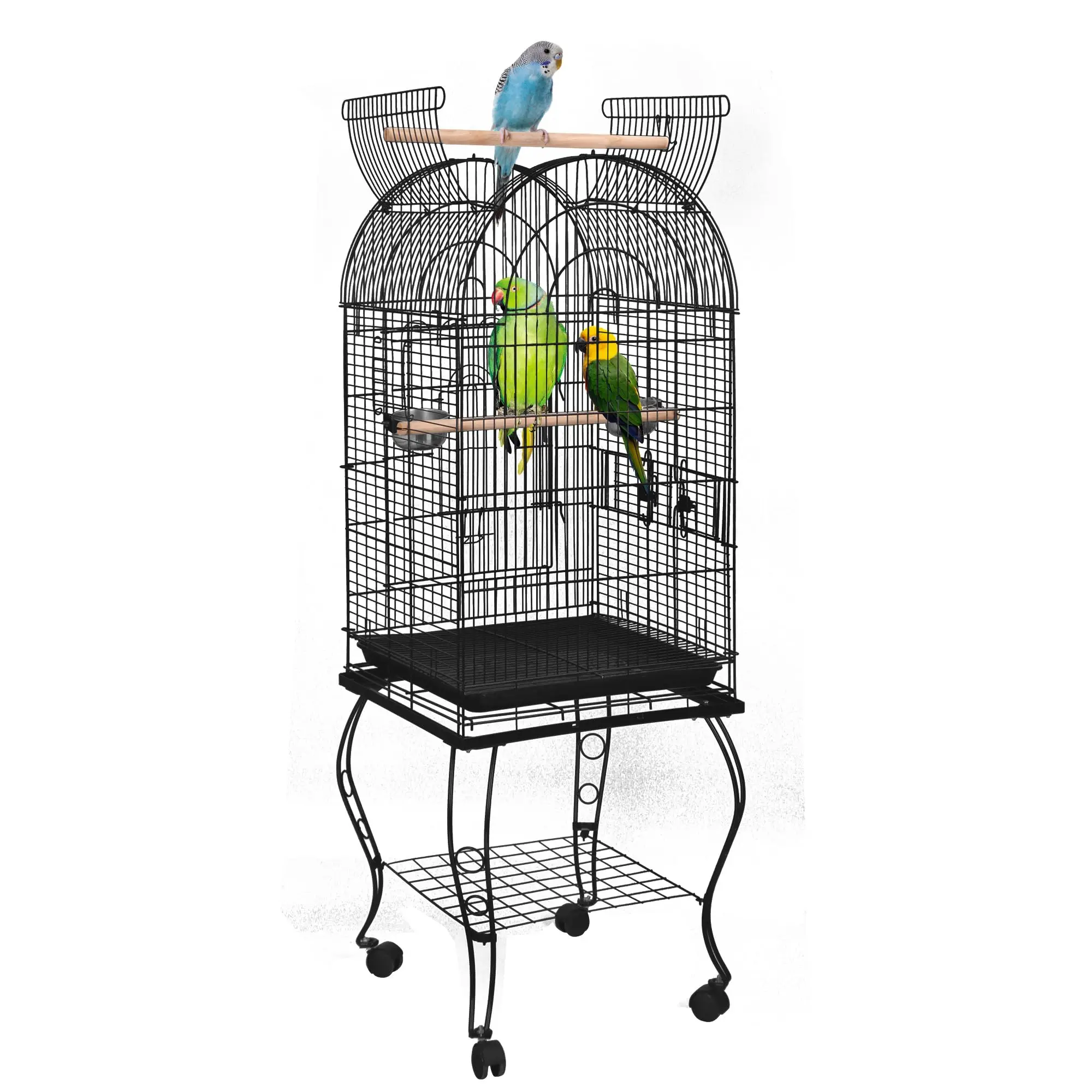 64'' Rolling Bird Cage Large Wrought Iron Cage for Cockatiel Sun Conure Parakeet Finch Budgie Lovebird Canary Medium