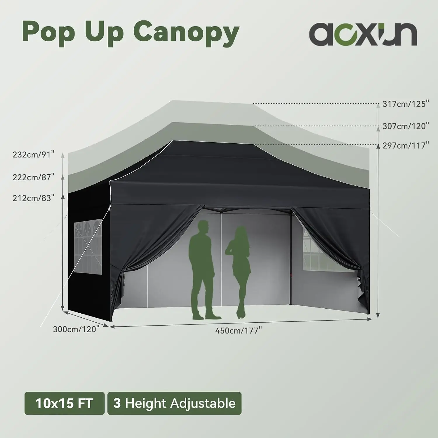 10x15 Pop up Canopy with Sidewalls, Heavy Duty Commercial Instant Shelter with Roller Bag & Sandbags, Easy Setup, Customized