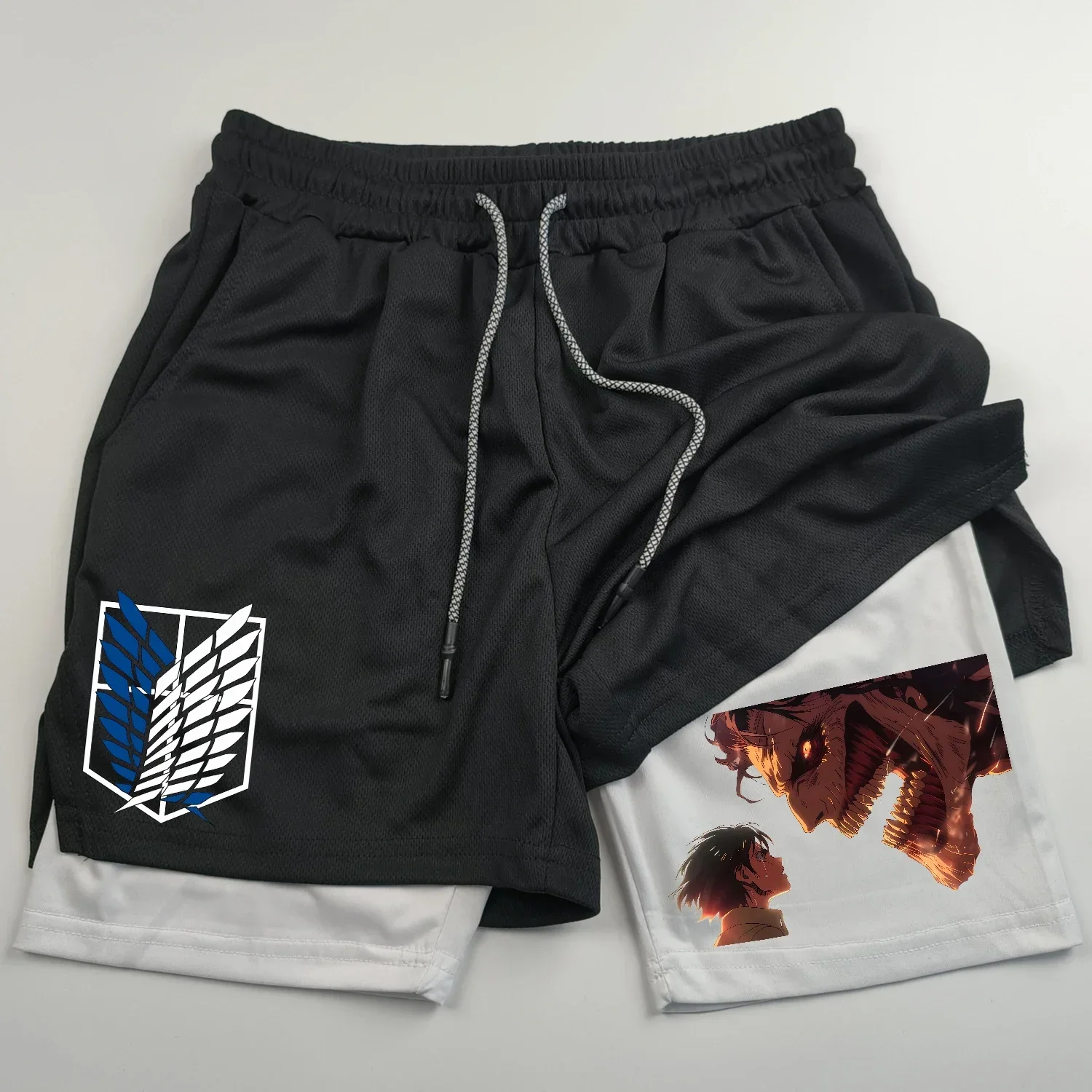 

2025 Summer 2-in-1 Sports Shorts Anime "Attack on Titan" Men's Shorts Quick Drying Breathable Sports Running Yoga Shorts