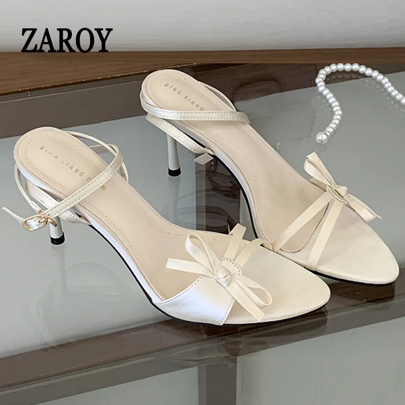 

Silk Bow Tie Women Thin High Heels Sandals Summer Narrow Band Ankle Strap Elegant Pumps Banquet Wedding Satin Heels Sandalias