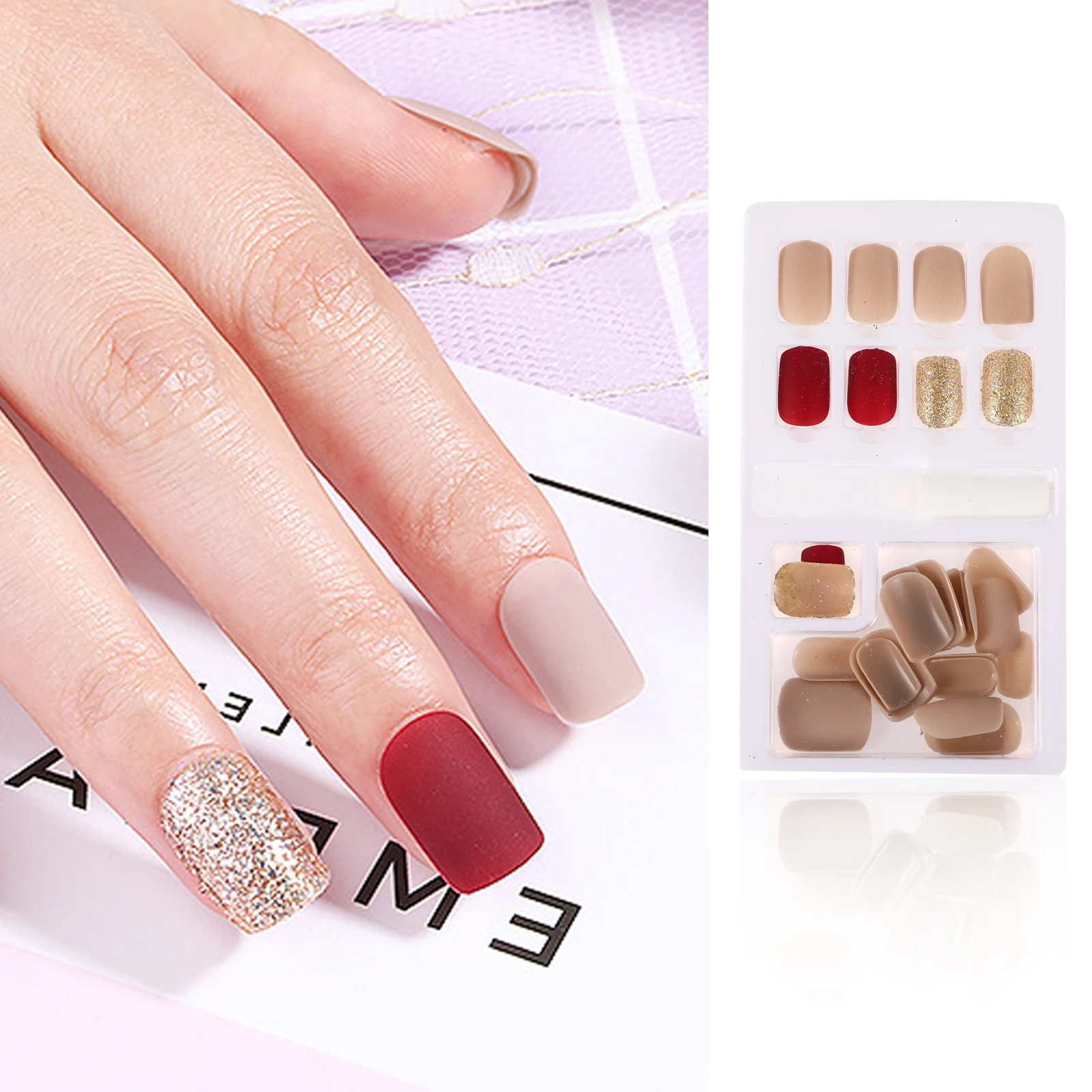 

Fake Nails Matte Finish Short False Tips Full Cover Design Wedding Prom Decor Diy Manicure Art Tips Abs Material Nail