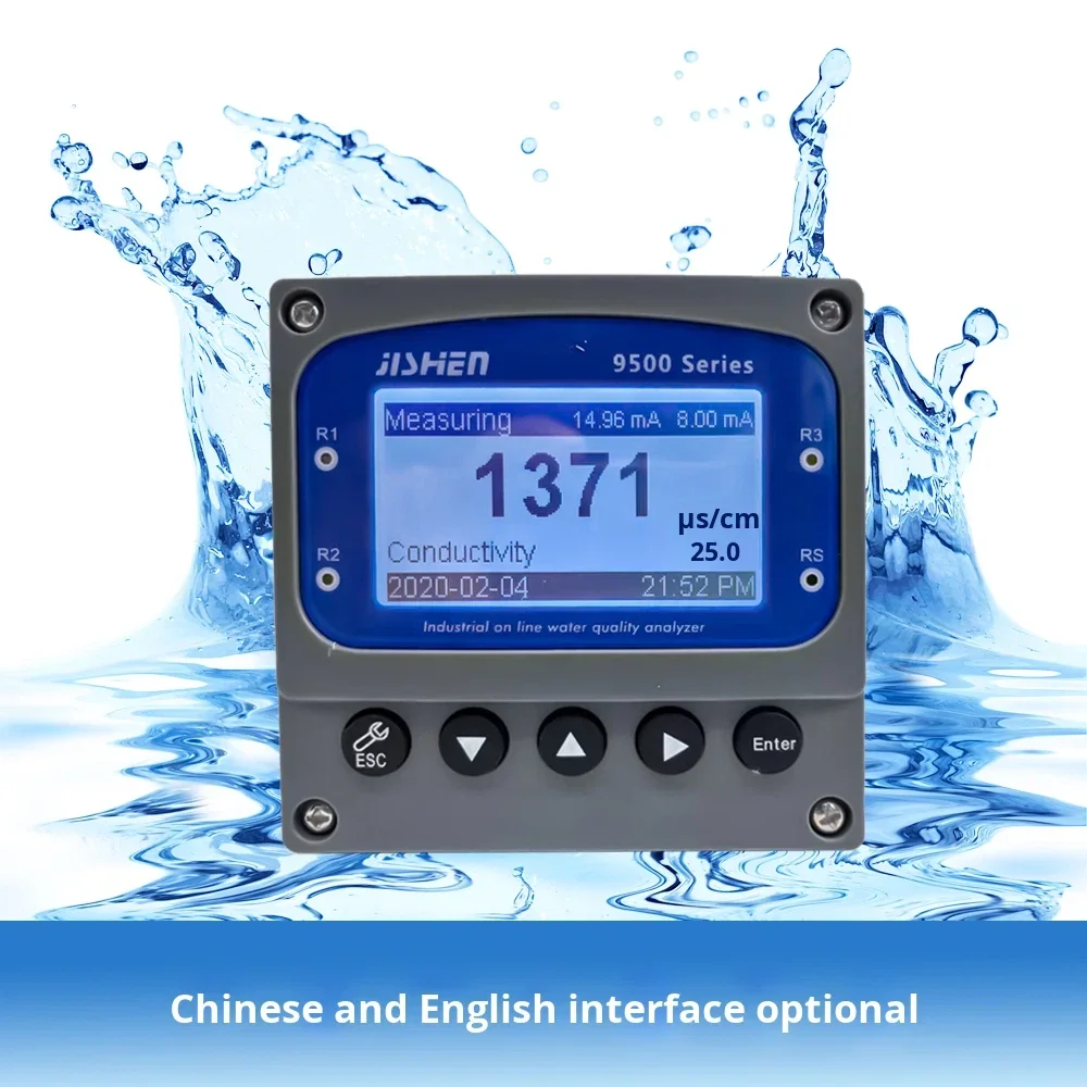 Jishen Industrial Online Instrument Conductivity Meter TDS Meter EC Sensor Electrode EC-9500 High Accuracy LCD Screen 1 Year