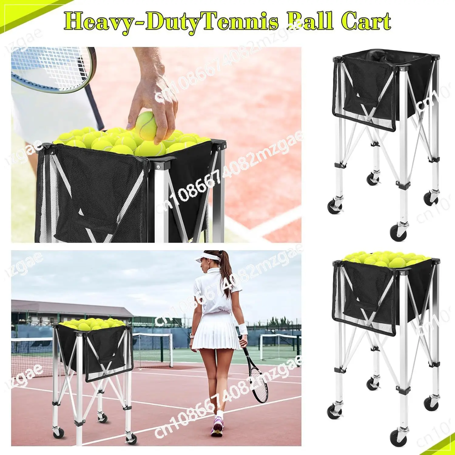 Tennis Cart with 360 ° Rotating Wheels Practical Rugged Foldable Tennis Basket Cart and Bag Club Sports School