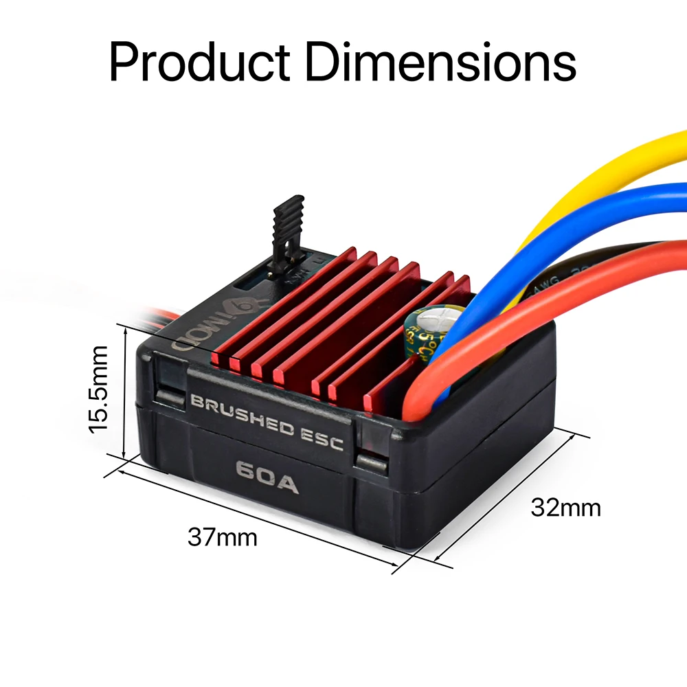 60A Brushed ESC IP65 Waterproof BEC 5V/2A  2-3S Lipo For 550 540 Motors For 1/10 RC Crawler Car Electronic Speed Controller