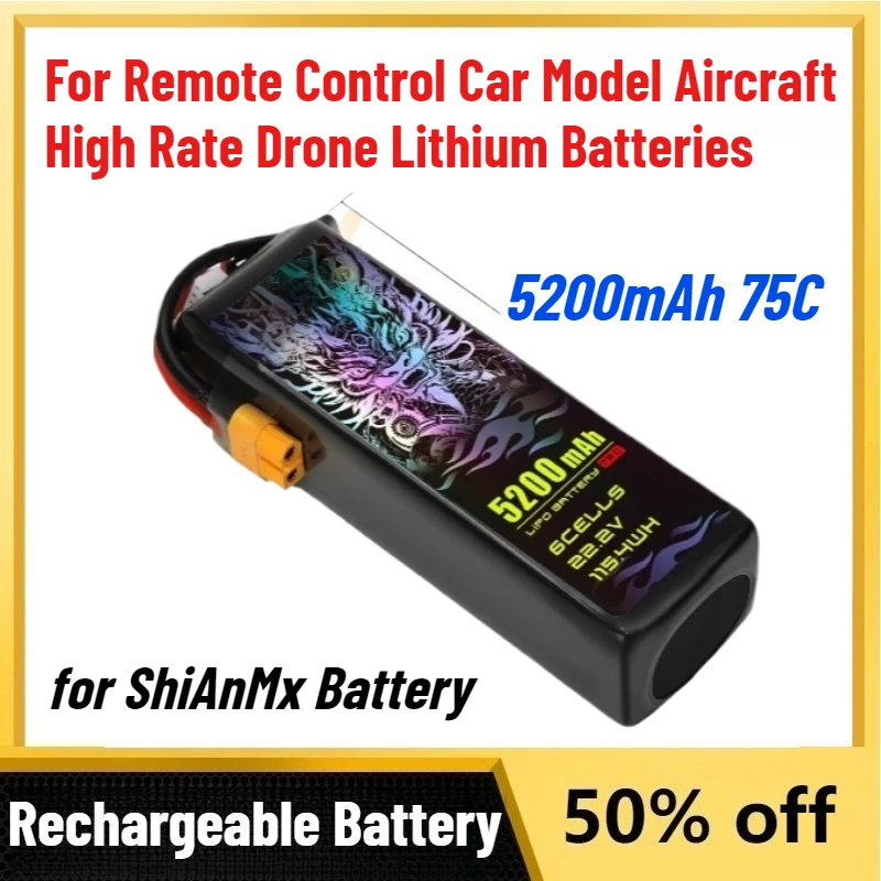 High-Capacity 22.2V 5200mAh 75C Battery for ShiAnMx Battery Remote Control Car Model Aircraft High Rate Drone Lithium Batteries