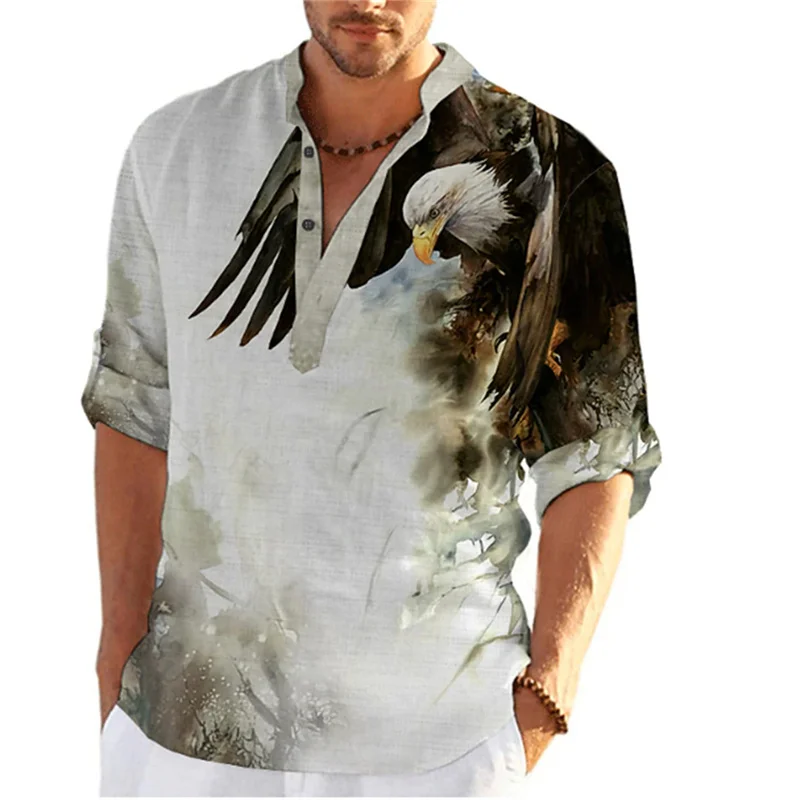 Camisa de manga larga con estampado de Lobo, camisa informal personalizada con cuello levantado y botones, talla Extra grande, XS-6XL, 2024