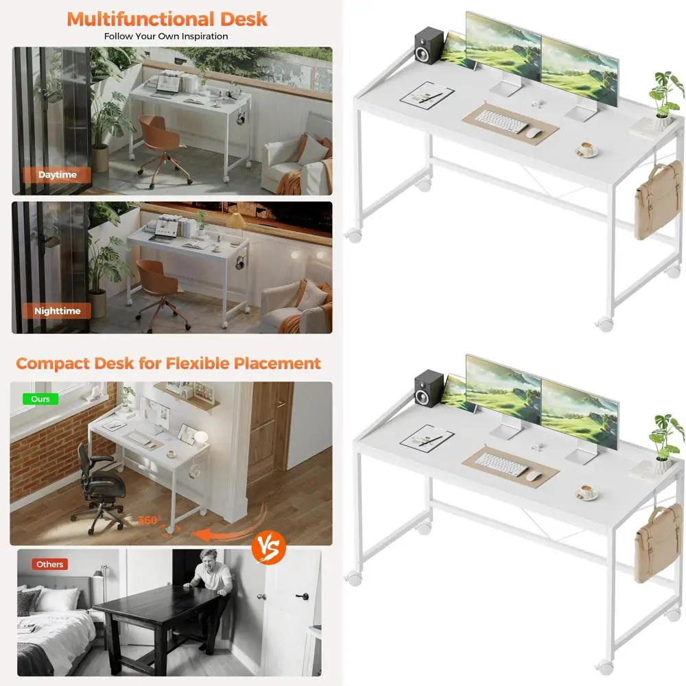 

Adjustable Mobile Computer Desk for Gaming and Home Office, Compact Space-Saving Design for Study and Writing