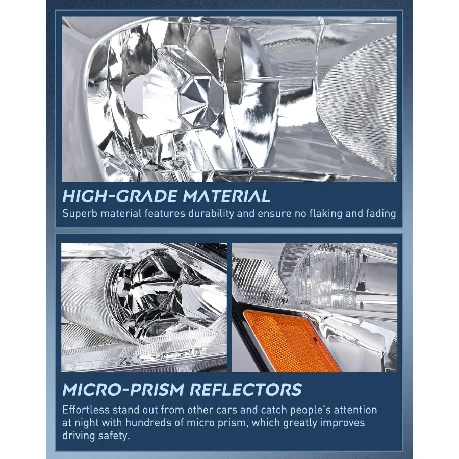 مجموعة المصابيح الأمامية للمصابيح الأمامية البديلة لـ 20032007 Accord مع مبيت من الكروم وعاكس كهرماني مثالي للقيادة الليلية و #6