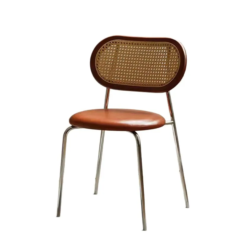 Silla de comedor de ratán nórdico, mesa de comedor y silla de restaurante medieval de lujo, silla informal con respaldo de ratán de madera maciza