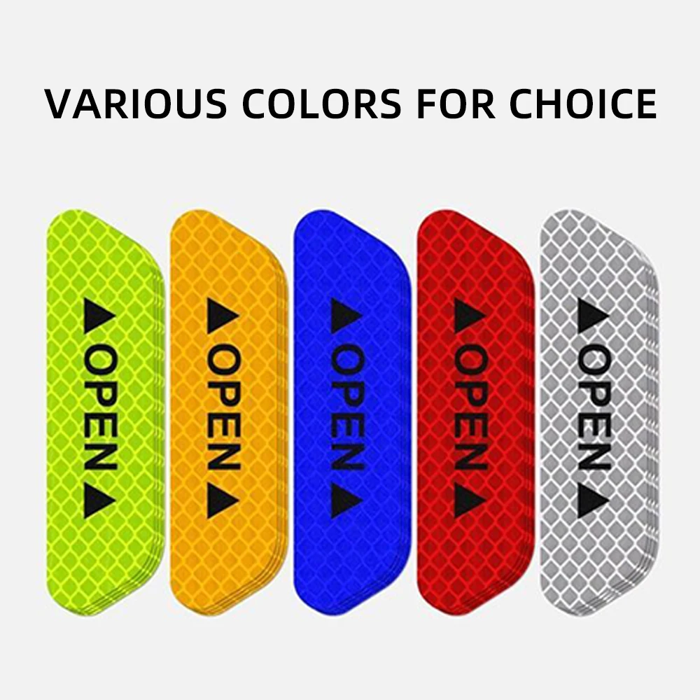 4PCS Car Door Open Reflective Stickers Night Warning Mark Tape Auto Vehicle Luminous Decals Safety Sticker DIY Install Adhesive