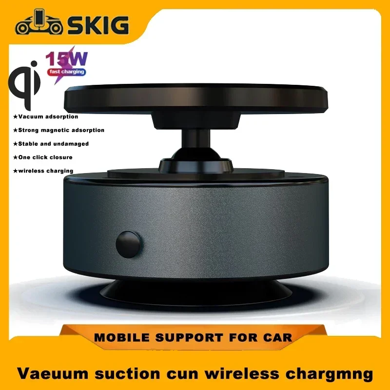 

Wireless fast charging 360°rotatable vacum car holder For iPhone Samsung Xiaomi magnetic car mount vacuum phone holder