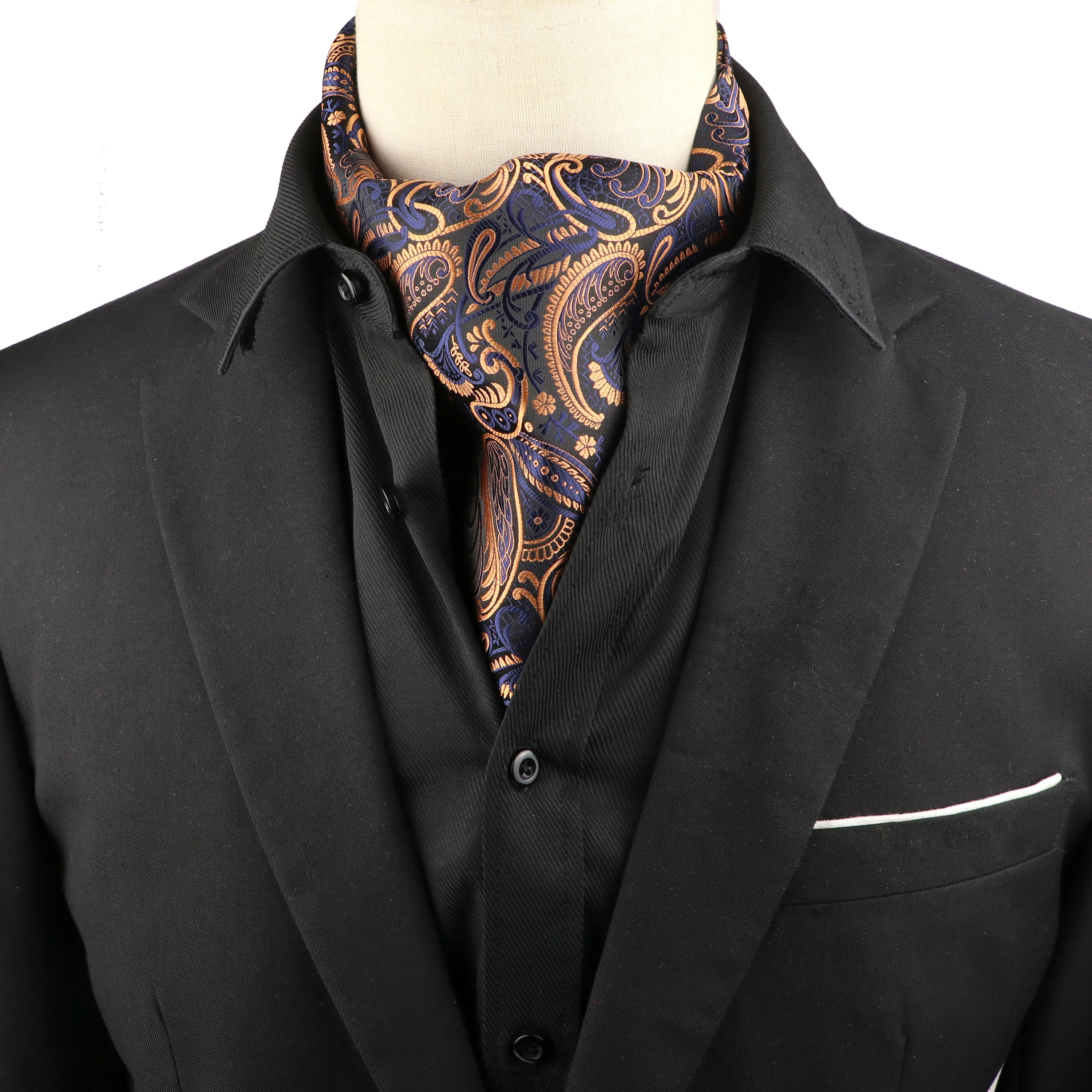 Luxury Mens Scarf Tie Solid Color Dot Geometric Pattern Floral Jacquard Woven Polyester Silk Ascot Cravat Tuxedo Suit Shirt Gift