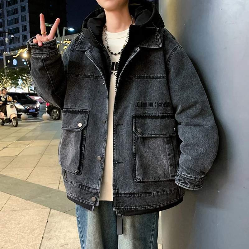 يندبروف الأبيض بطة أسفل السترات اثنين سميكة الدافئة ملابس خارجية عصرية أسفل السترات ربيع الخريف الشتاء الرجال الرجعية الدنيم الستر