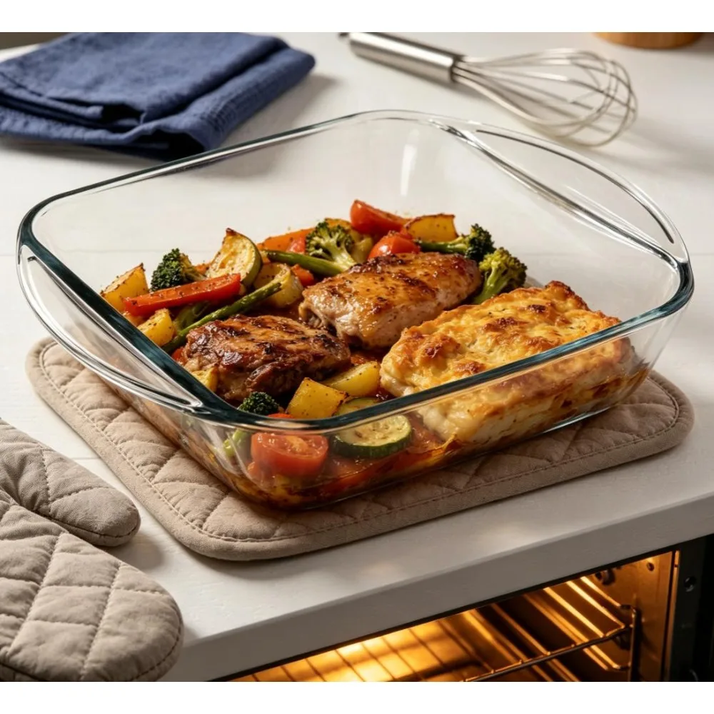8 Inch Square Tempered Glass Cake Baking Pan, Oven Safe Up to 425°F Multi-Use Bakeware for Brownie Meatloaf Microwave Freezer Dishwasher Safe