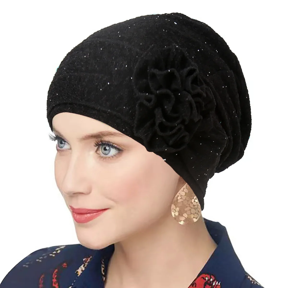 Kobiety duży kwiat hidżaby kapelusz Bonnet Turban chustka na głowę czapka muzułmańska Turbante indie kapelusz islamska chusta na głowę akcesoria do