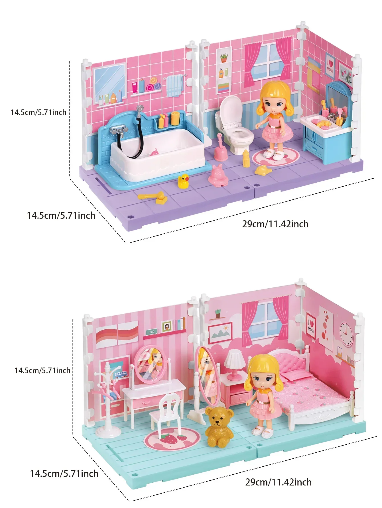 Casa de boneca em miniatura simular móveis fingir jogar quarto banheiro cozinha brinquedo do banheiro para menina role play casa de boneca presentes